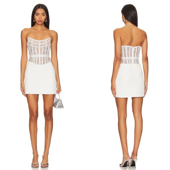 Retrofete Blythe Embellished Sheer Bustier Strapless White Mini Dress Size Large - Picture 1 of 10